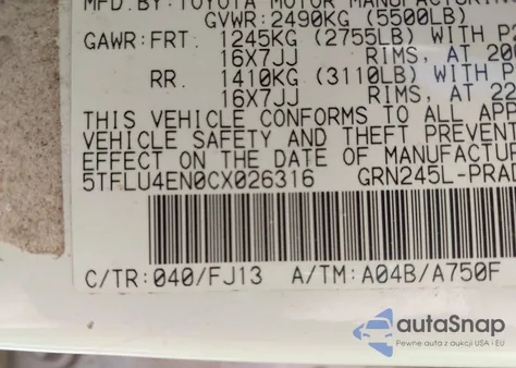 2012 Toyota Tacoma Base V6 from USA, damaged, VIN 5TFLU4EN0CX026316